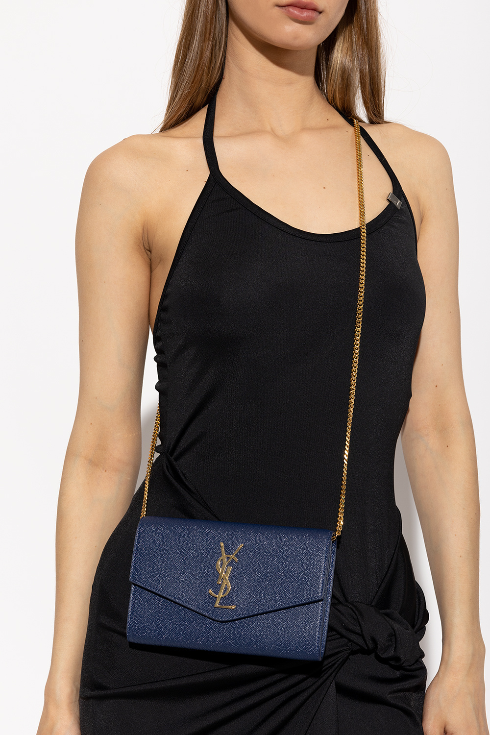 Navy blue Uptown shoulder bag Saint Laurent Saint Laurent Monogram Uptown Medium Raffia Leather Satchel IetpShops Curacao